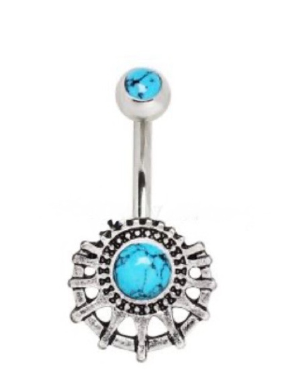 Turquoise Sunburst Belly Ring - Women Jewelry